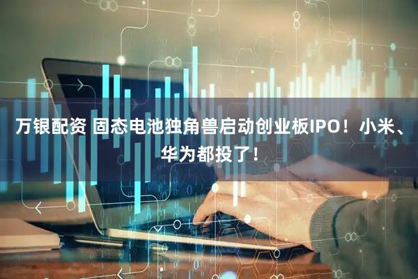 万银配资 固态电池独角兽启动创业板IPO!小米、华为都投了!